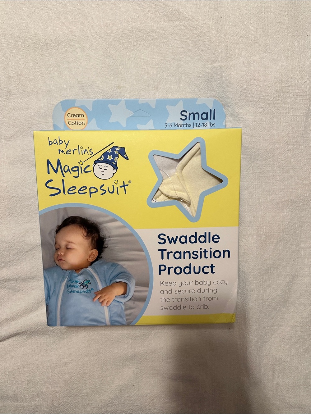 baby merlin's Magic Sleepsuit Cream Swaddle Transition Sleepsuit - Small